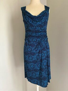 Nanette Lepore Blue Geometric Cowl Neck Sleeveless Dress Size 6
